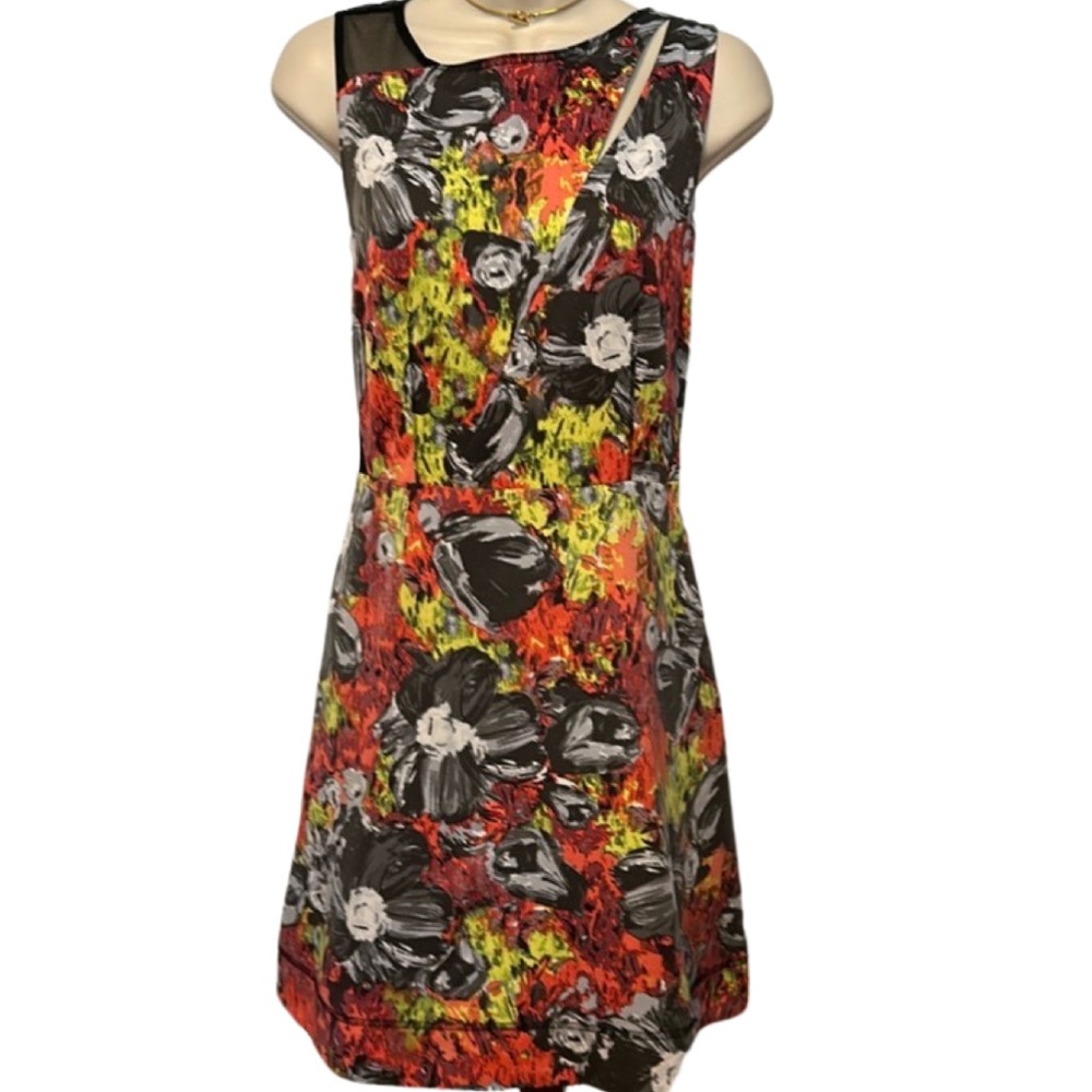 Rachel Rachel Roy Black Neon Floral Fit & Flare Sleeveless Dress